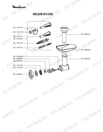 Взрыв-схема мясорубки Moulinex ME206181/350 - Схема узла ZP004154.3P2