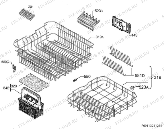 Взрыв-схема посудомоечной машины Ikea RENGORA 20385836 - Схема узла Basket 160