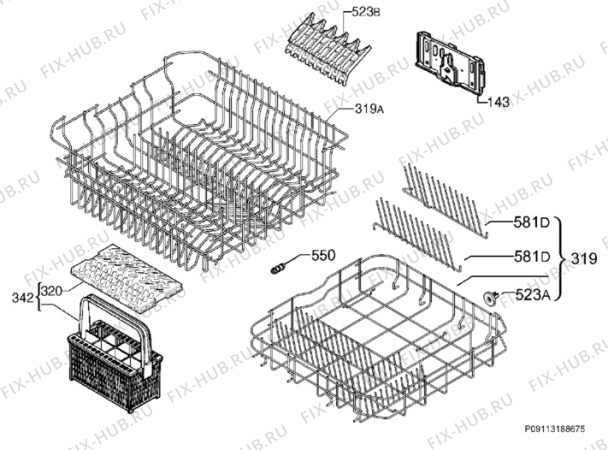 Взрыв-схема посудомоечной машины Juno JGIN60615 - Схема узла Basket 160