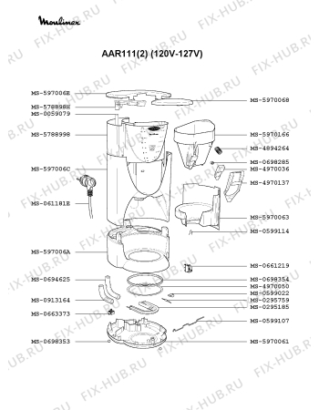 Взрыв-схема кофеварки (кофемашины) Moulinex AAR111(2) - Схема узла HP001848.5P2