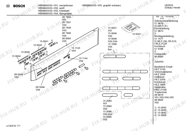 Схема №1 HBN868B с изображением Панель для плиты (духовки) Bosch 00287940