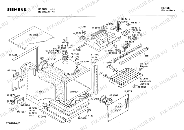 Взрыв-схема плиты (духовки) Siemens HE0867 - Схема узла 02