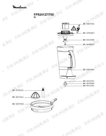 Взрыв-схема кухонного комбайна Moulinex FP524127/700 - Схема узла 2P005029.4P3