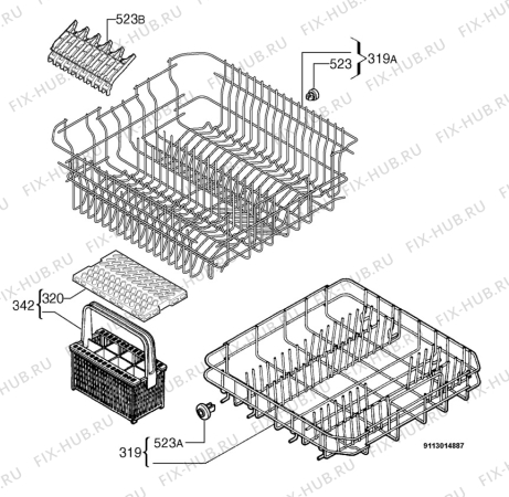 Взрыв-схема посудомоечной машины Faure LVI573W - Схема узла Basket 160