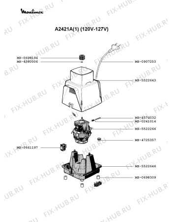 Взрыв-схема блендера (миксера) Moulinex A2421A(1) - Схема узла RP001111.5P2