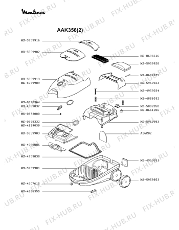 Взрыв-схема пылесоса Moulinex AAK356(2) - Схема узла RP002141.1P2