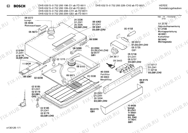 Схема №1 DHS632S с изображением Переключатель для электровытяжки Bosch 00055737