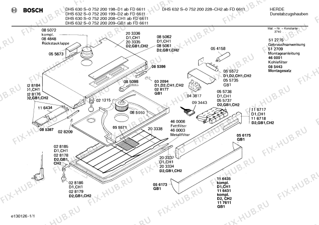 Схема №1 DHS632S с изображением Панель для вытяжки Bosch 00116718