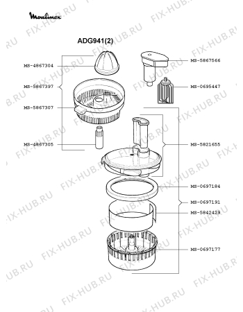 Взрыв-схема кухонного комбайна Moulinex ADG941(2) - Схема узла VP000521.5P3