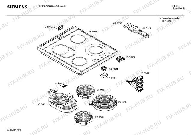 Схема №1 HN52023 с изображением Инструкция по эксплуатации для плиты (духовки) Siemens 00523571