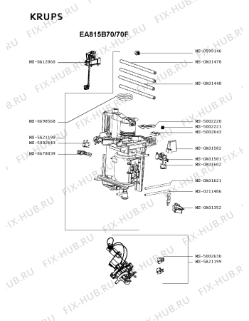 Взрыв-схема кофеварки (кофемашины) Krups EA815B70/70F - Схема узла RP004985.1P2