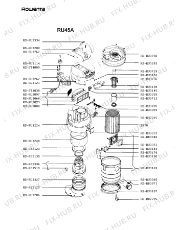 Взрыв-схема пылесоса Rowenta RU45A - Схема узла RU45A___.BE1