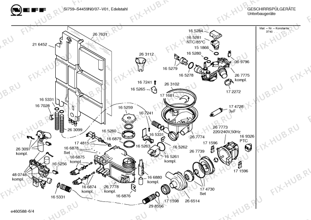 Схема №1 S4459N0 SI759 с изображением Передняя панель для электропосудомоечной машины Bosch 00358514