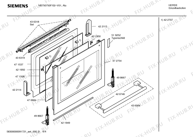 Схема №2 HB750750F с изображением Фронтальное стекло для плиты (духовки) Siemens 00472754