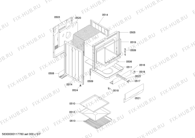 Взрыв-схема плиты (духовки) Bosch HSW745020E - Схема узла 05