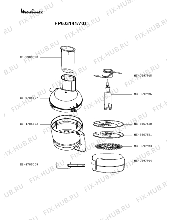 Взрыв-схема кухонного комбайна Moulinex FP603141/703 - Схема узла 5P003143.3P2