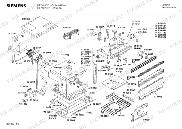 Взрыв-схема плиты (духовки) Siemens HE74200 - Схема узла 02