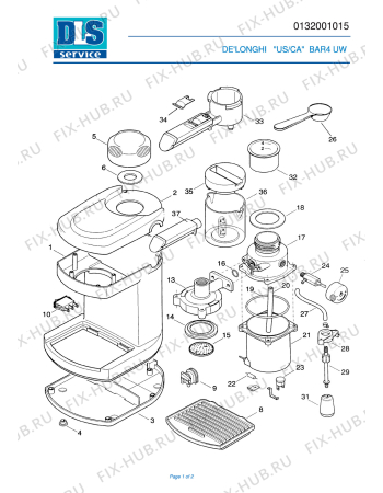 Схема №1 BAR4-UW с изображением Покрытие для кофеварки (кофемашины) DELONGHI 592635