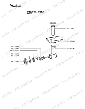 Взрыв-схема мясорубки Moulinex ME208139/35A - Схема узла SP005190.4P2