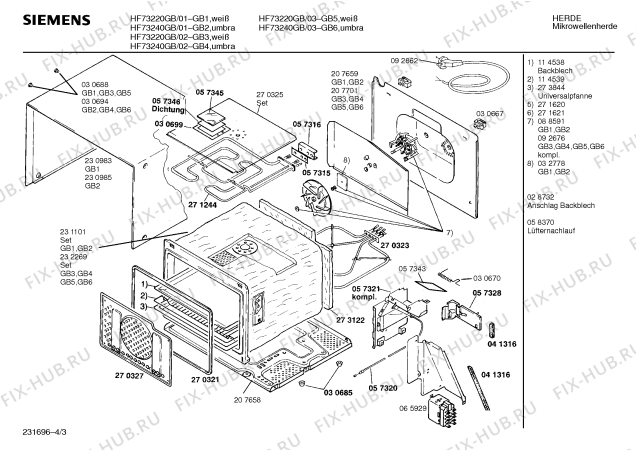 Взрыв-схема микроволновой печи Siemens HF73220GB - Схема узла 03