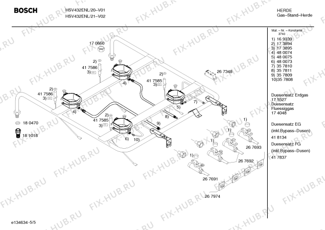 Схема №1 HSV432ENL Bosch с изображением Инструкция по эксплуатации для электропечи Bosch 00583574
