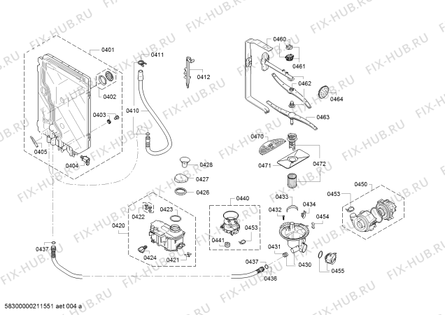 Взрыв-схема посудомоечной машины Bosch SMV44IX00R, SilencePlus, Made in Germany - Схема узла 04