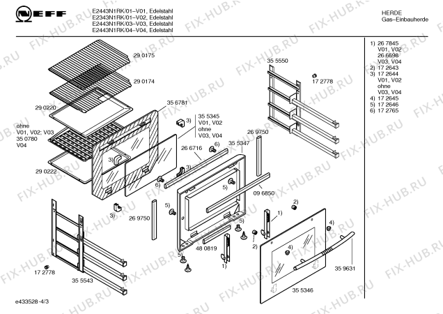 Взрыв-схема плиты (духовки) Neff E2443N1RK - Схема узла 03