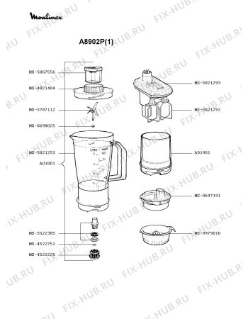 Взрыв-схема кухонного комбайна Moulinex A8902P(1) - Схема узла 0P000154.8P2