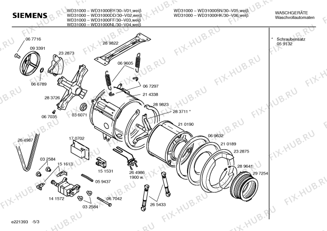 Взрыв-схема стиральной машины Siemens WD31000HK Wash & Dry 3100 - Схема узла 03