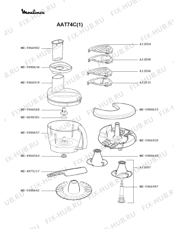 Взрыв-схема кухонного комбайна Moulinex AAT74C(1) - Схема узла TP000190.1P3