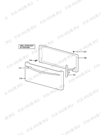 Взрыв-схема плиты (духовки) Electrolux CSB4411 (WHITE ROSE) - Схема узла H10 Grill door assy