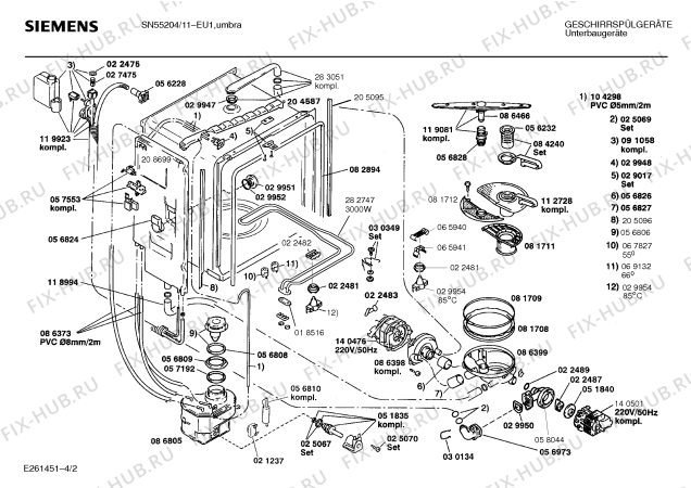Взрыв-схема посудомоечной машины Siemens SN55204 - Схема узла 02