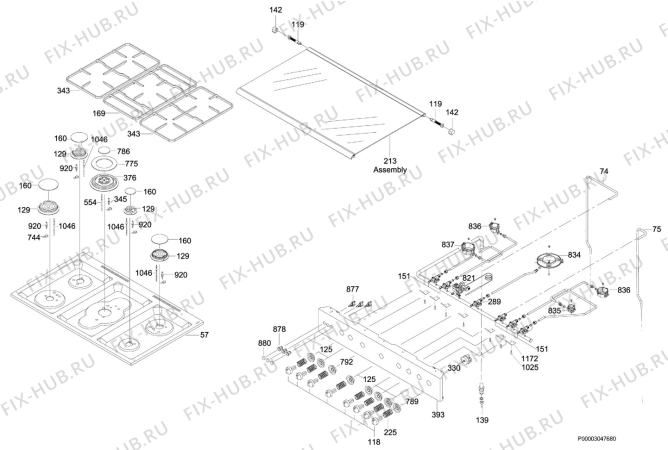 Взрыв-схема плиты (духовки) Zanussi ZCG964G5W - Схема узла Section 1