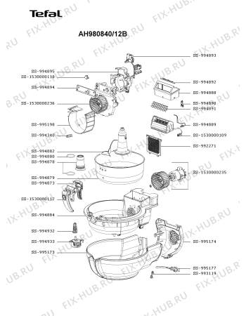 Взрыв-схема тостера (фритюрницы) Tefal AH980840/12B - Схема узла UP005647.8P2