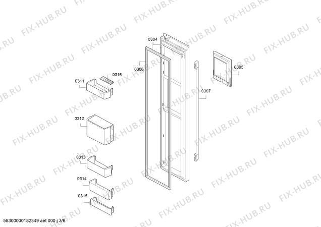 Схема №1 KA1903I20G Side by side IWD Homebar TCD с изображением Дверь для холодильника Bosch 00714342