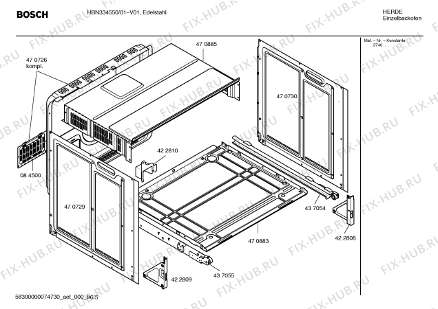 Взрыв-схема плиты (духовки) Bosch HBN334550 - Схема узла 05