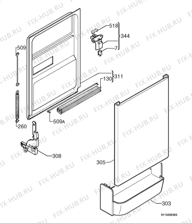 Взрыв-схема посудомоечной машины Aeg FAV64810 - Схема узла Door 003