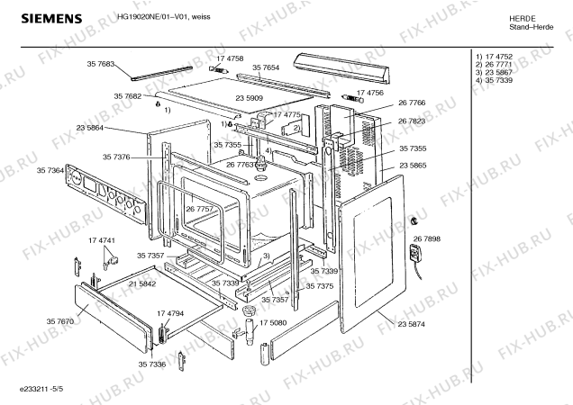 Взрыв-схема плиты (духовки) Siemens HG19020NE - Схема узла 05