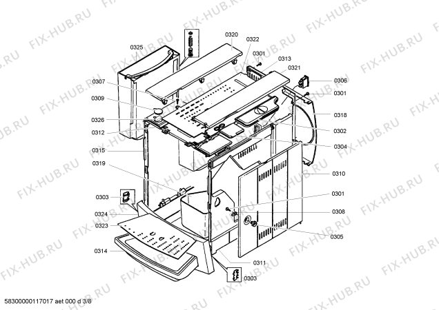 Схема №1 TK64001 Surpresso S40 с изображением Передняя часть корпуса для электрокофемашины Siemens 00433848