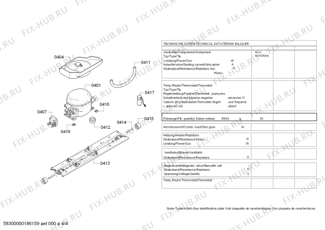 Взрыв-схема холодильника Bosch KDN46AI32N - Схема узла 04