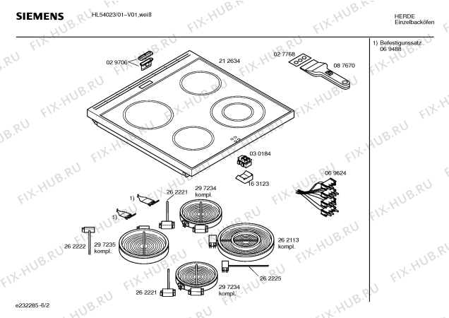 Схема №2 HL54023 с изображением Стеклокерамика для плиты (духовки) Siemens 00212634