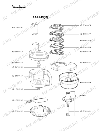 Взрыв-схема кухонного комбайна Moulinex AATA49(R) - Схема узла Q0000166.0Q2