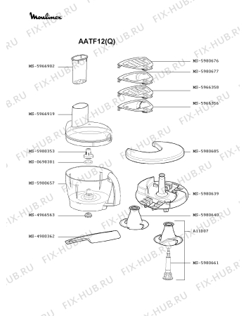Взрыв-схема кухонного комбайна Moulinex AATF12(Q) - Схема узла XP000399.3P2