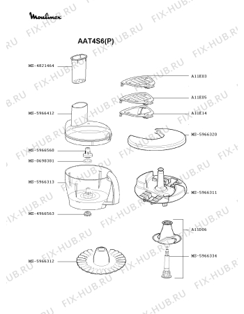 Взрыв-схема кухонного комбайна Moulinex AAT4S6(P) - Схема узла SP000481.6P3
