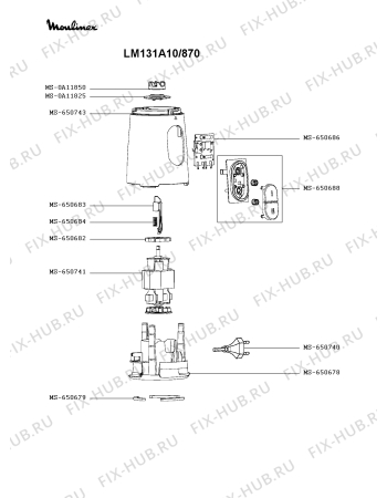 Схема №1 BL131AKR/870 с изображением Корпусная деталь для электроблендера Tefal MS-650688