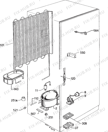 Взрыв-схема холодильника Zanussi ZPL428D - Схема узла Cooling system 017