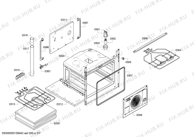 Взрыв-схема плиты (духовки) Bosch HCE644620R - Схема узла 03