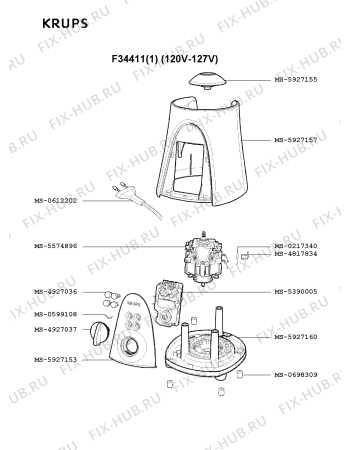 Взрыв-схема блендера (миксера) Krups F34411(1) - Схема узла VP002433.1P2