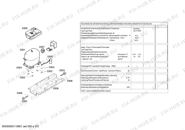 Схема №1 KG36VV00FF с изображением Испаритель для холодильной камеры Siemens 00475718