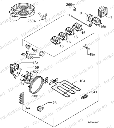 Взрыв-схема плиты (духовки) Privileg 624.850 4/8714 - Схема узла Electrical equipment 268